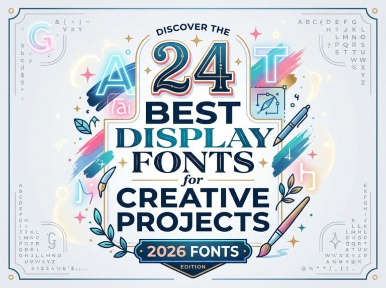 Cover image showcasing a collage of 24 creative display fonts for design projects, highlighting typography variety.